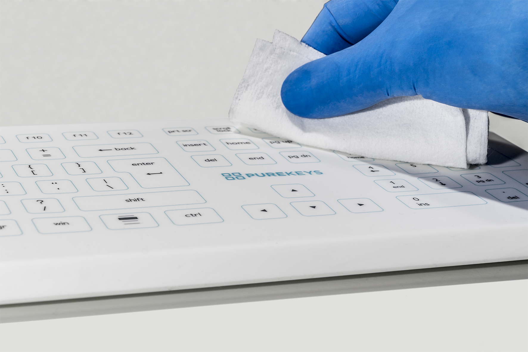 Purekeys hygienisk hvitt tastatur. Trådløst - Bilde 2